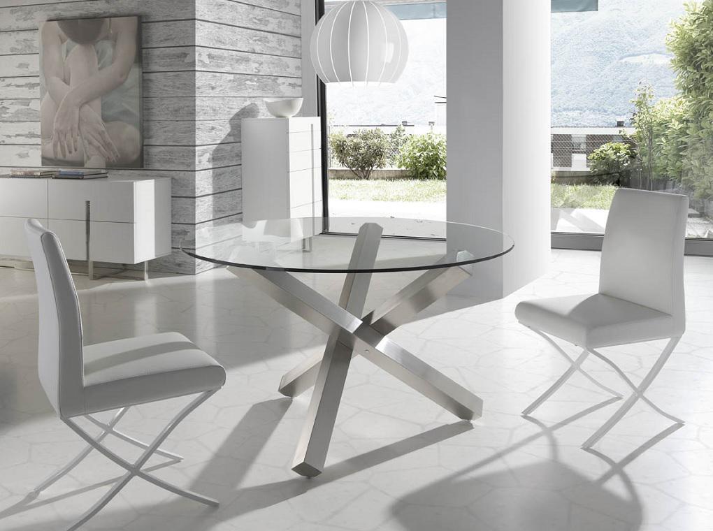 Dining table with polished steel base