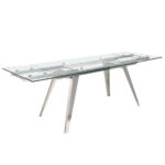 Extendable dining table in tempered glass and chromed steel