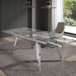 Extendable dining table in tempered glass and chromed steel