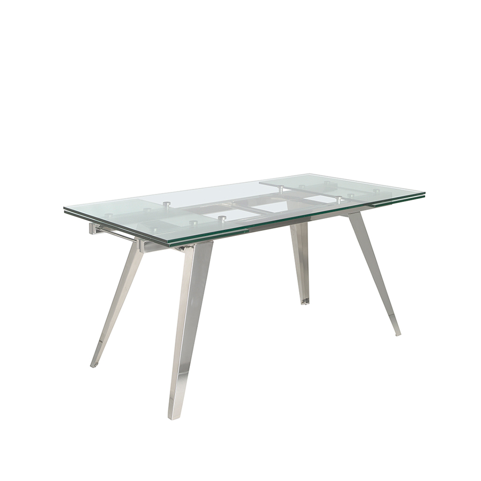 Mesa comedor extensible de cristal templado y acero cromado