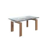 Mesa comedor extensible de cristal templado y madera Nogal