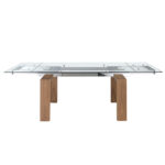 Mesa comedor extensible de cristal templado y madera Nogal