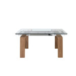 Mesa comedor extensible de cristal templado y madera Nogal