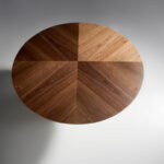 Round walnut wood dining table and porcelain turntable