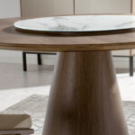 Round walnut wood dining table and porcelain turntable