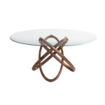 Dining table in tempered glass and solid wood in Walnut colour