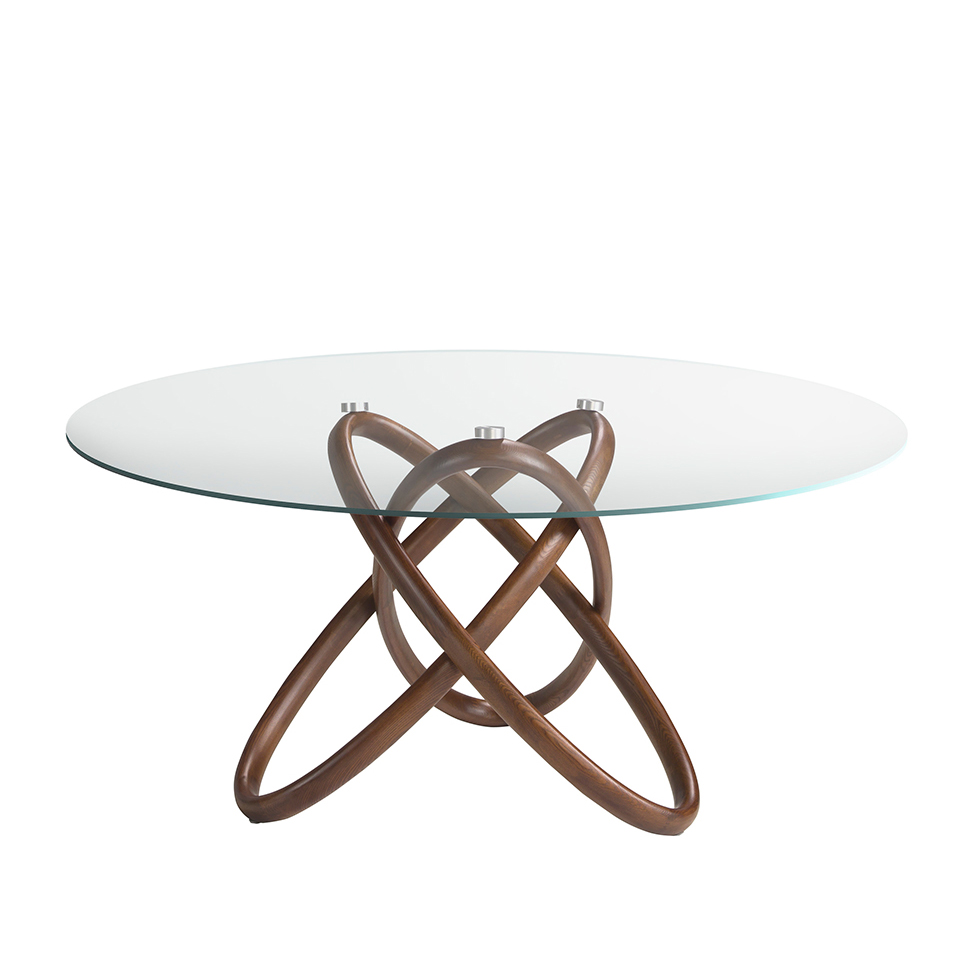 Dining table in tempered glass and solid wood in Walnut colour