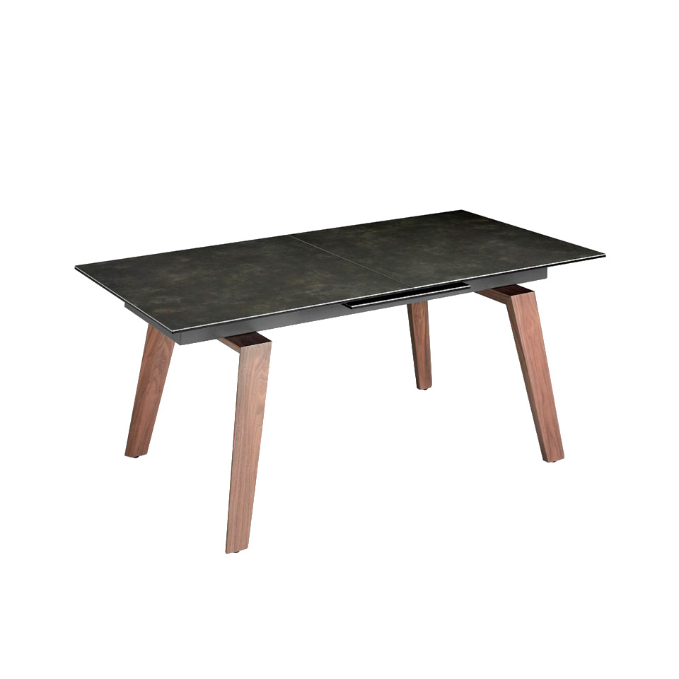 Extendable porcelain and walnut wood dining table