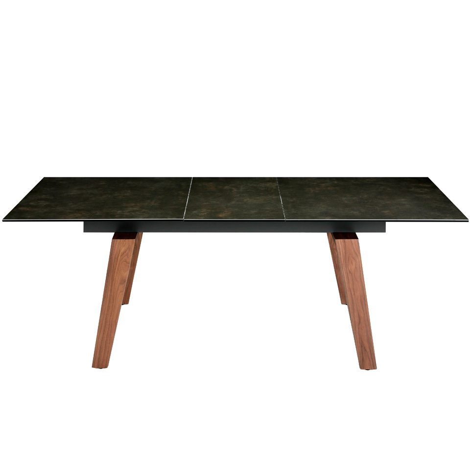 Extendable porcelain and walnut wood dining table