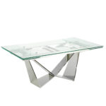 Table à manger extensible en verre trempé et acier chromé