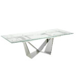 Extendable dining table in tempered glass and chromed steel