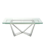 Extendable dining table in tempered glass and chromed steel