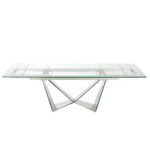 Extendable dining table in tempered glass and chromed steel