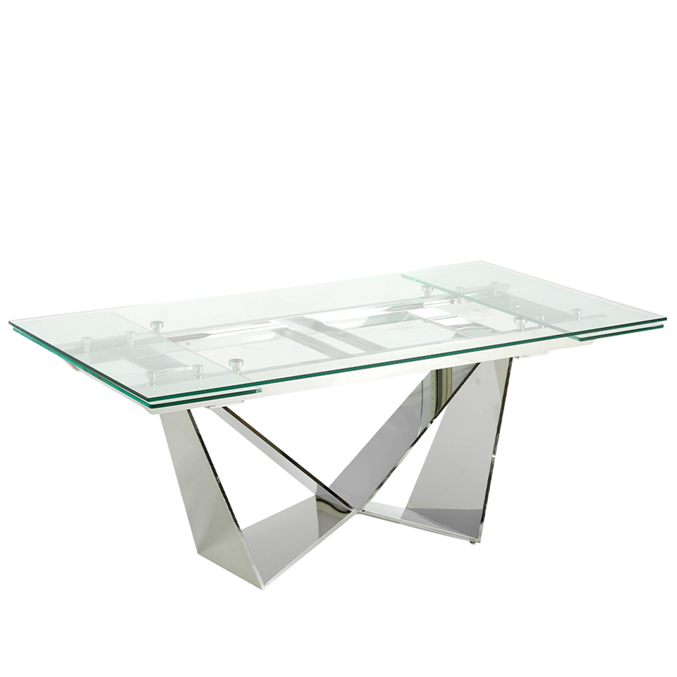 Mesa comedor extensible de cristal templado y acero cromado