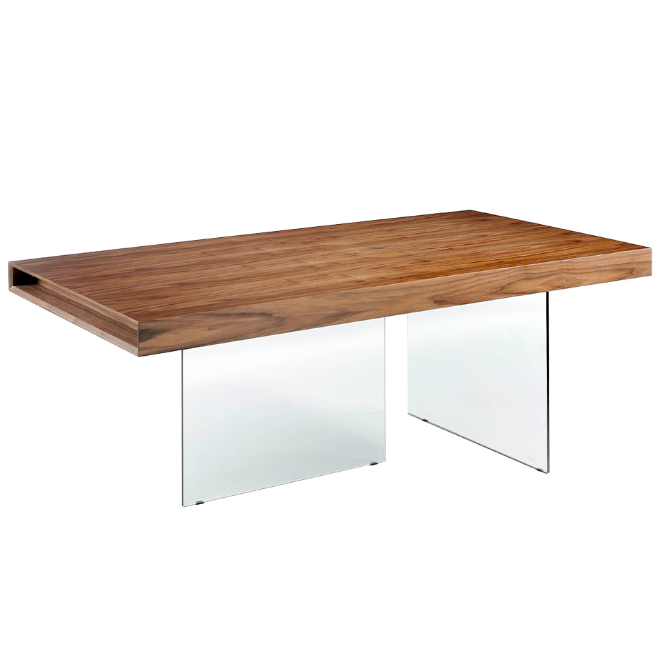 Mesa comedor de madera Nogal y cristal templado