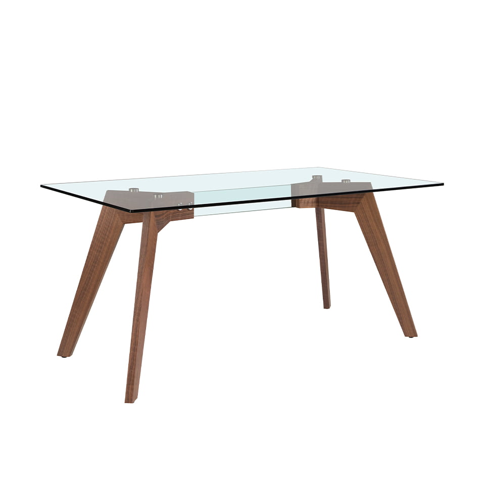 Rectangular dining table in tempered glass and Walnut wood