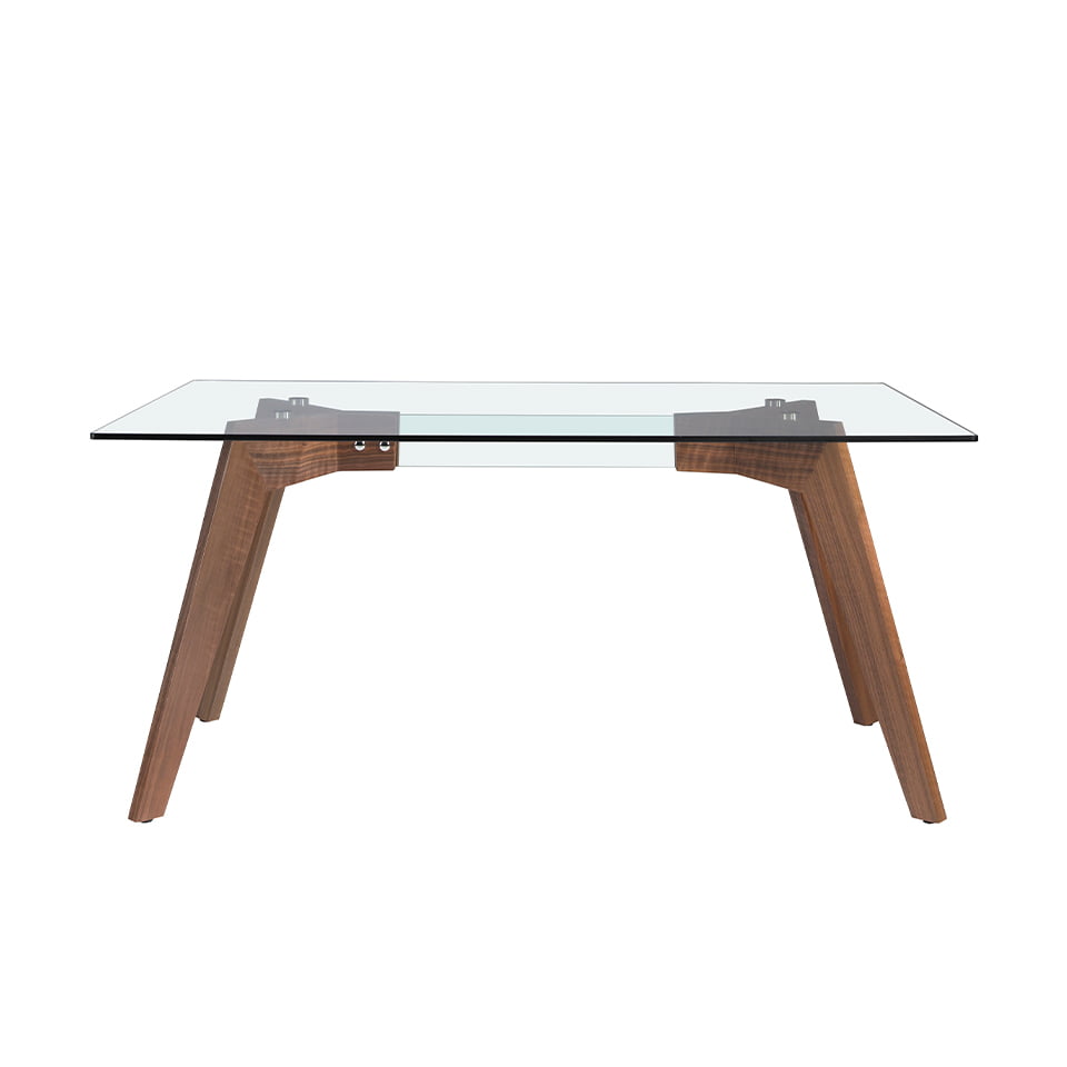 Rectangular dining table in tempered glass and Walnut wood