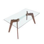 Rectangular dining table in tempered glass and Walnut wood