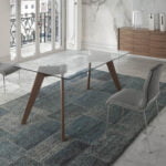 Rectangular dining table in tempered glass and Walnut wood