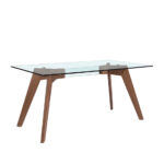 Mesa comedor rectangular de cristal templado y madera Nogal