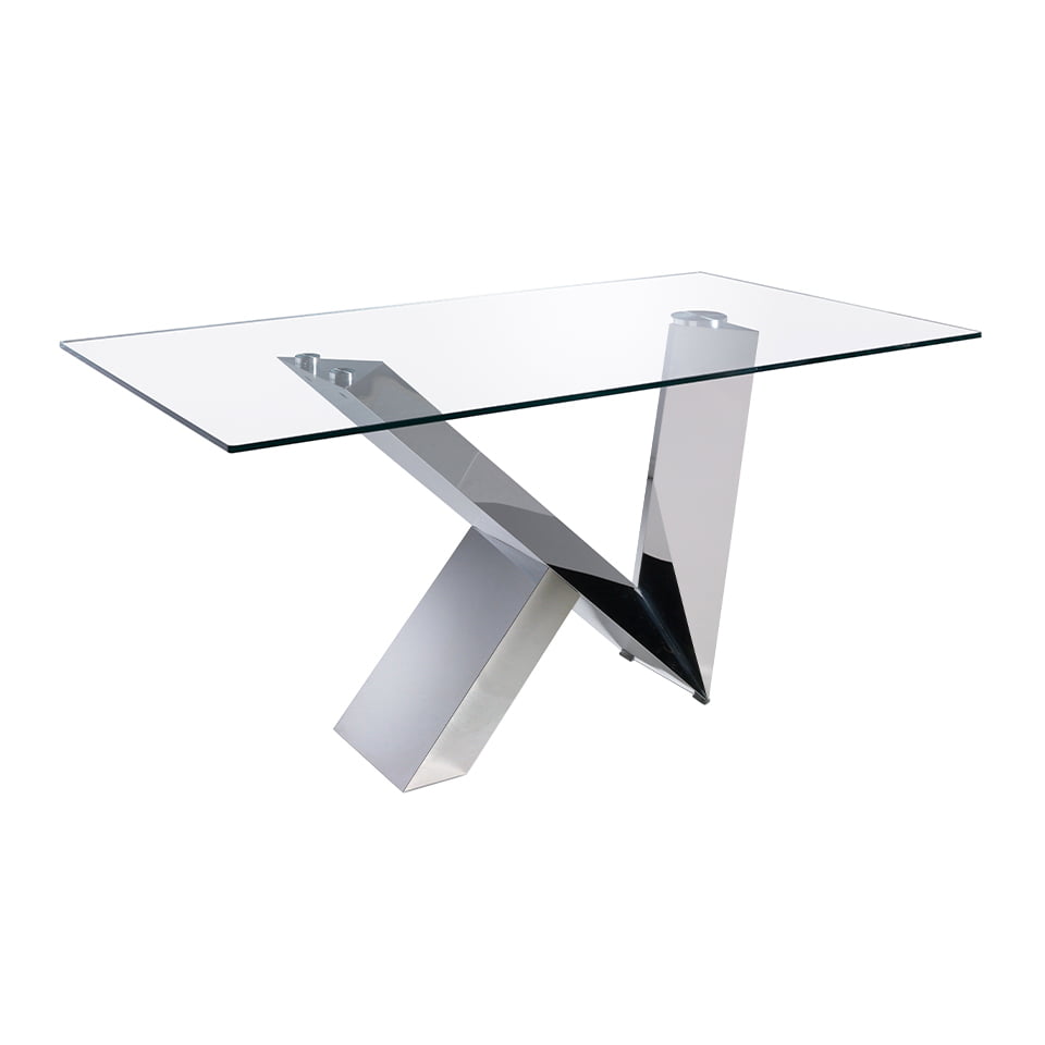 Tempered glass and chrome steel dining table