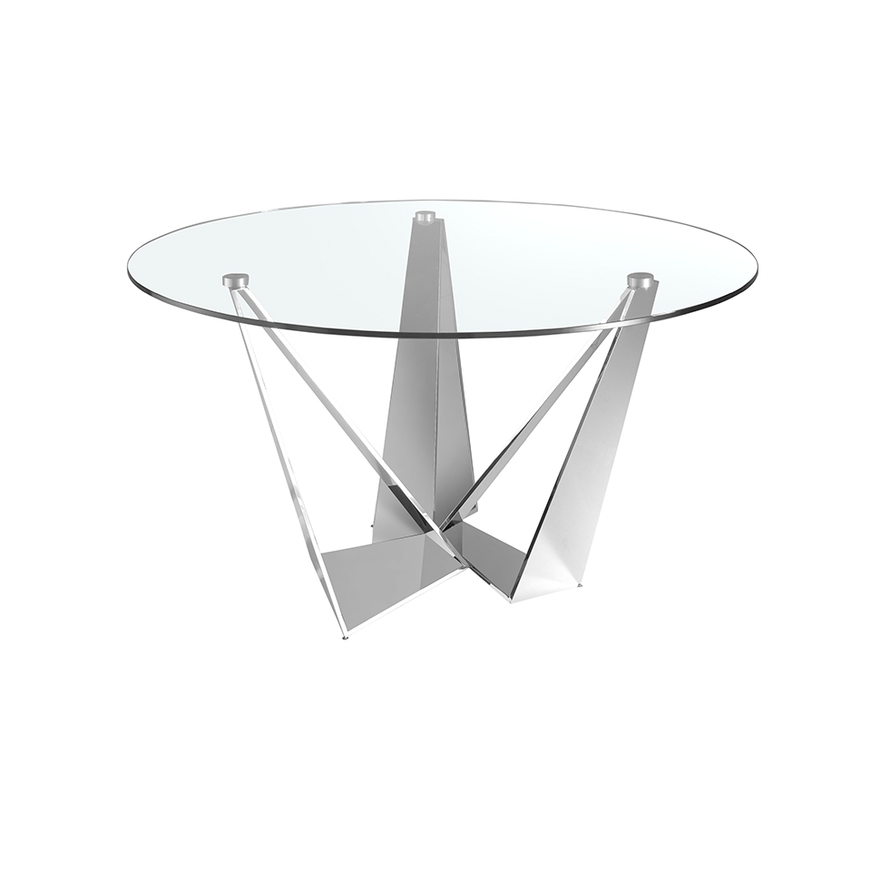 Glass and chrome steel dining table