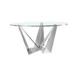 Mesa comedor de cristal y acero cromado