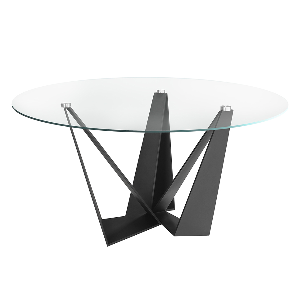 Black steel and glass dining table