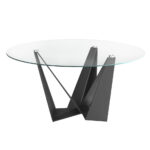 Mesa comedor de cristal y acero negro