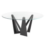 Mesa comedor de cristal y acero negro