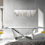 Tempered glass and chrome steel dining table