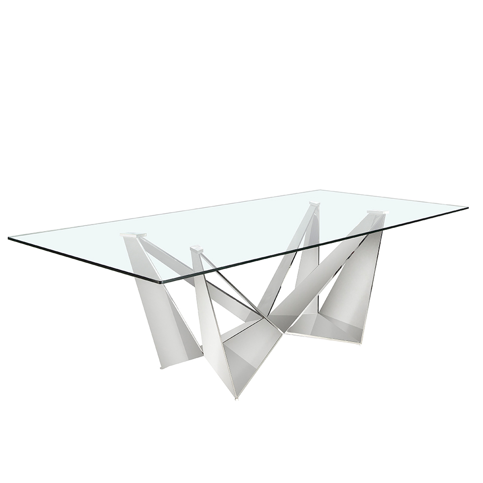 Tempered glass and chrome steel dining table