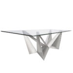 Tempered glass and chrome steel dining table