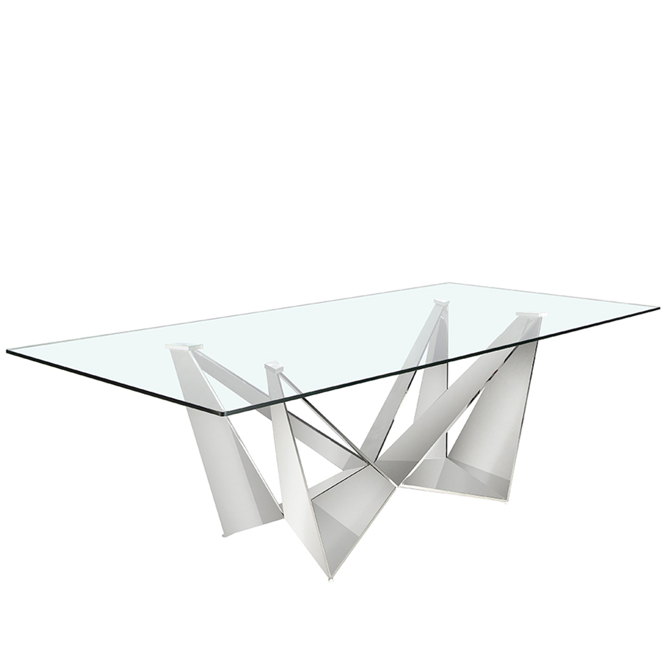 Mesa comedor de cristal templado y acero cromado