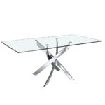 Curved chrome steel and tempered glass dining table