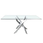 Curved chrome steel and tempered glass dining table