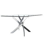 Curved chrome steel and tempered glass dining table