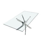 Curved chrome steel and tempered glass dining table