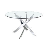 Curved chrome steel and tempered glass dining table