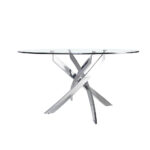 Curved chrome steel and tempered glass dining table