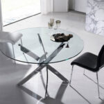 Curved chrome steel and tempered glass dining table