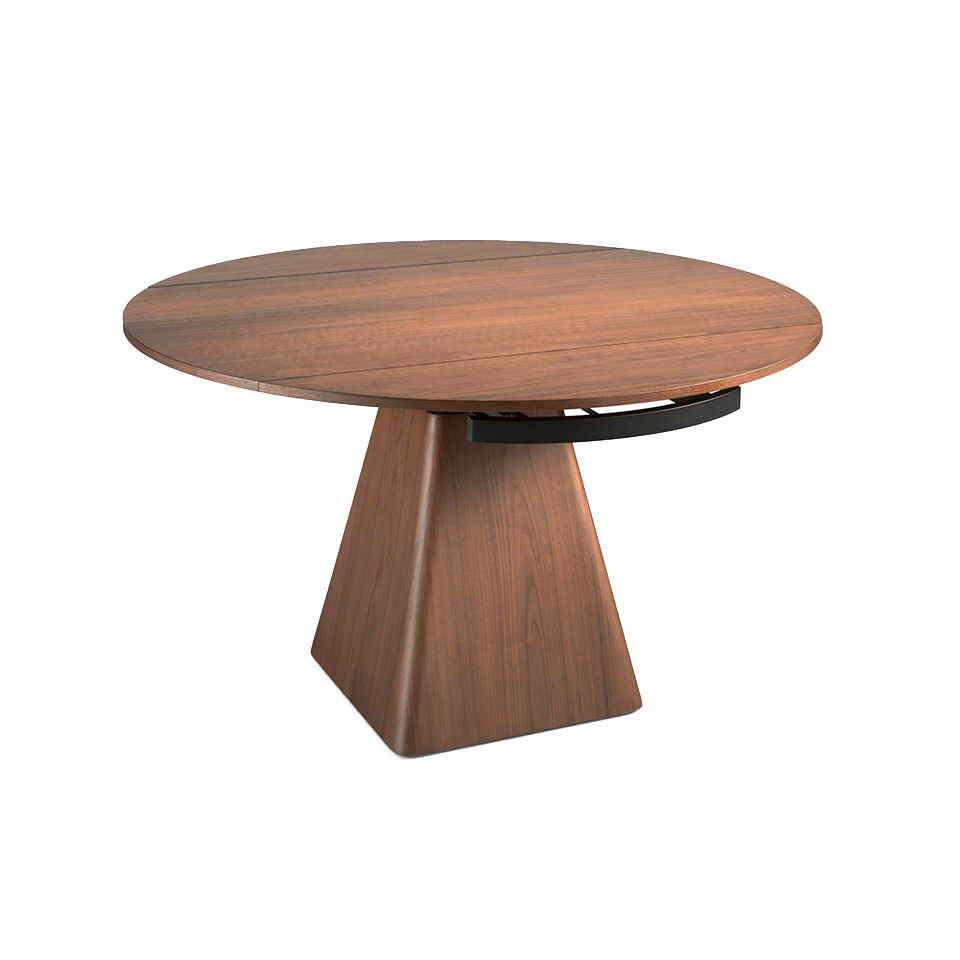 Walnut wood extendable dining table and pyramidal square base