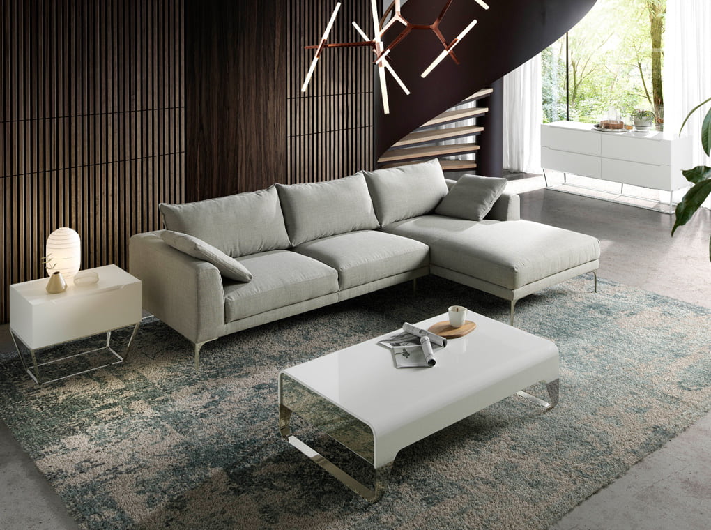 Lacquered wooden centre table with side drawers and stainless steel legs Lacquered wooden centre table with side drawers and stainless steel legs