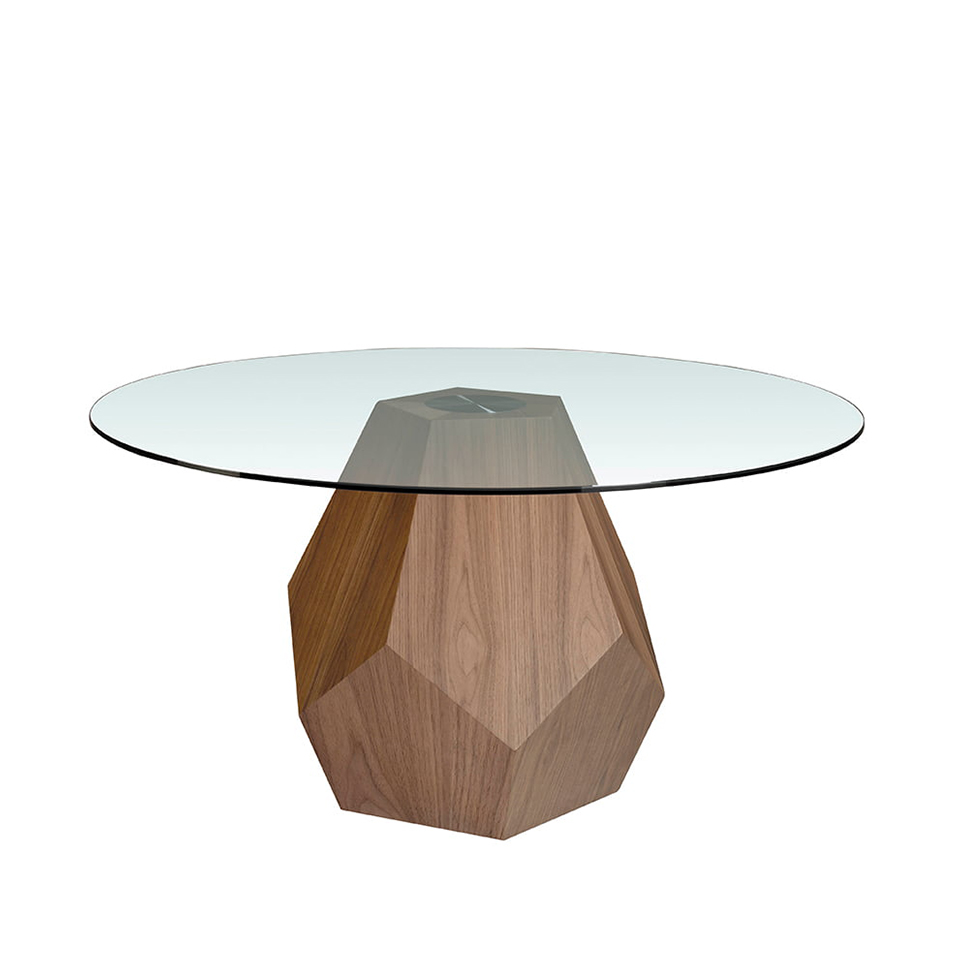 Dining table with tempered glass and wood in natural walnut finish