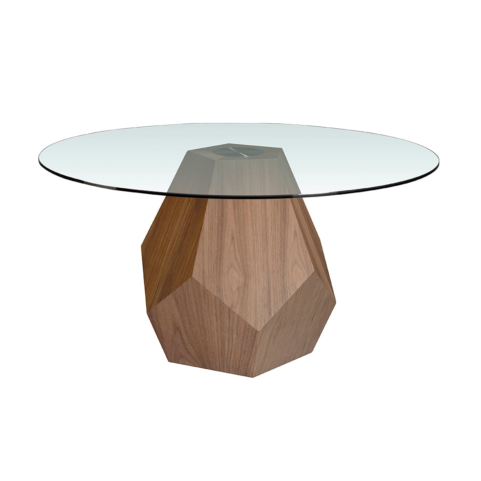 Mesa comedor cristal templado y madera acabado nogal natural