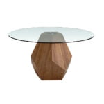 Mesa comedor cristal templado y madera acabado nogal natural