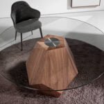 Dining table with tempered glass and wood in natural walnut finish