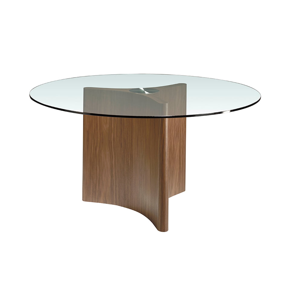 Dining table with tempered glass and wood in natural walnut finish