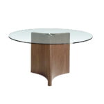 Mesa comedor cristal templado y madera acabado nogal natural