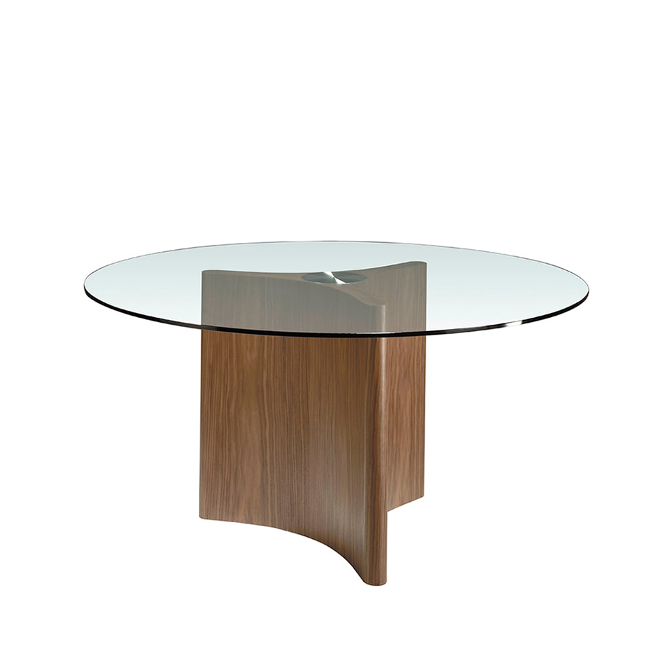 Dining table with tempered glass and wood in natural walnut finish